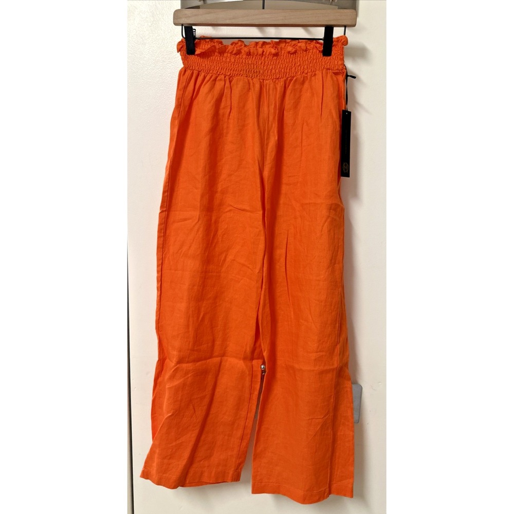 House Of Harlow 1960 Size Medium 100% Linen Orange High-Waist Wide Leg Pants